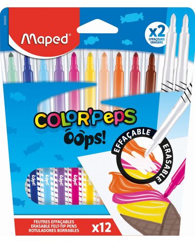 Комплект флумастери Maped Color Peps Oops - 10 цвята + 2 изтриващи - 1