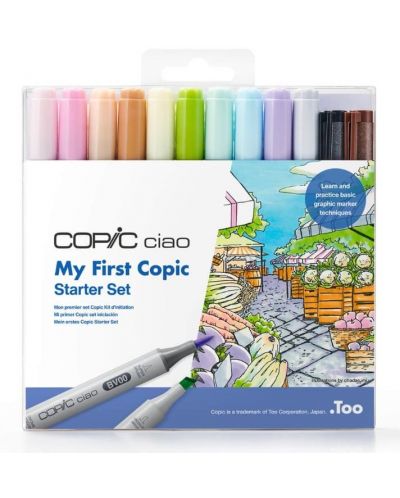 Комплект маркери Too Copic Ciao - Стартов сет, 10 цвята + 2 броя multi liner 0.1 mm - 1
