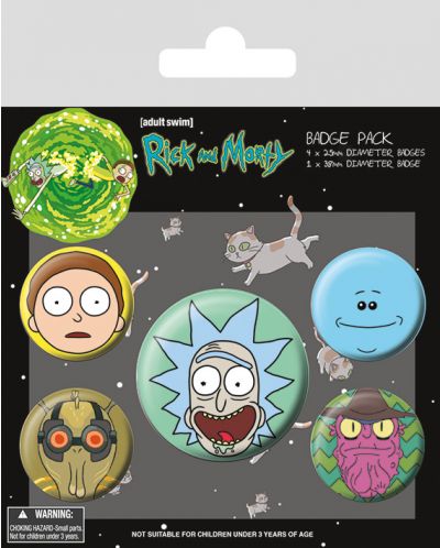 Комплект значки Pyramid -  Rick and Morty (Heads) - 1