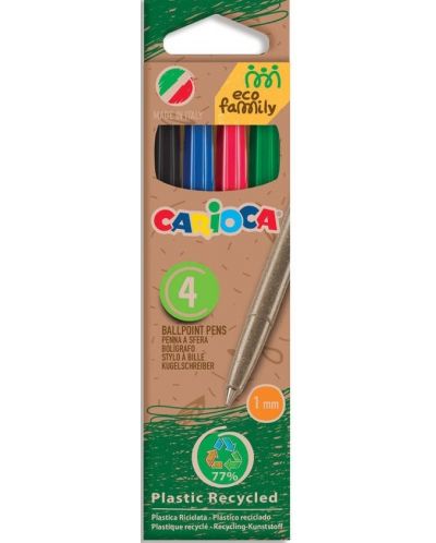 Комплект цветни химикалки Carioca Eco Family, 4 цвята - 1