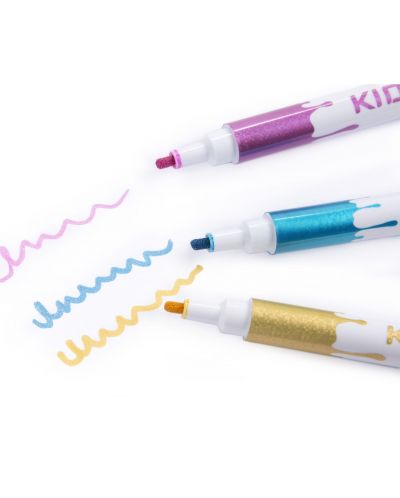 Комплект блестящи маркери Kidea - с брокат, 5 цвята - 4