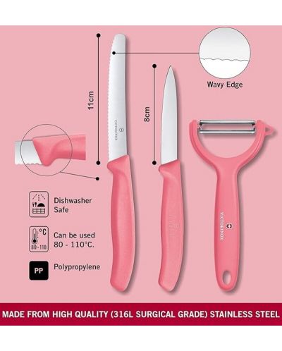 Комплект от 2 ножа и белачка Victorinox - Swiss Classic, Trend Colors, розови - 3