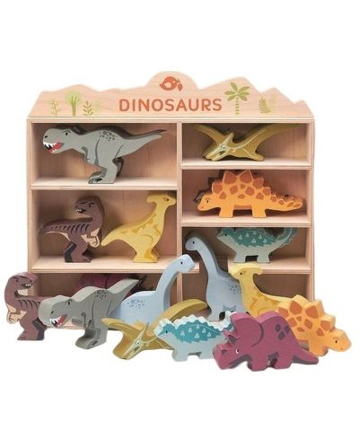 Комплект дървени фигурки Tender Leaf Toys - Динозаври в поставка - 3