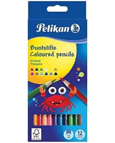 Комплект цветни триъгълни моливи Pelikan - 12 цвята - 1