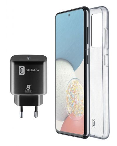 Калъф и зарядно Cellularline - Galaxy A53 5G, прозрачен/черен - 1