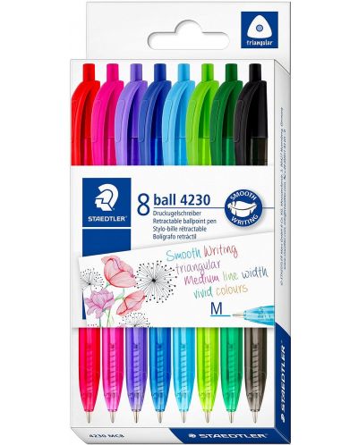 Комплект химикалки Staedtler 423 - 8 броя, цветни