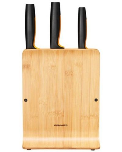 Комплект 3 бр. ножове с бамбукова поставка Fiskars - Functional Form - 2