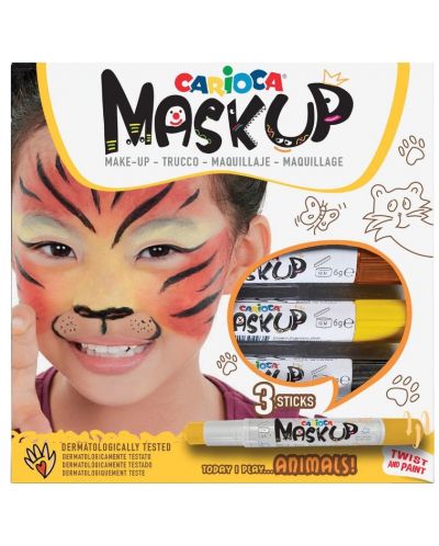 Комплект бои за лице Carioca Mask up - Животни, 3 цвята  - 1