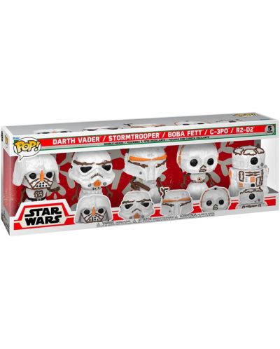 Комплект фигури Funko POP! Movies: Star Wars - Holiday Darth Vader, Stormtrooper, Boba Fett, C-3PO R2-D2 (Special Edition) - 2