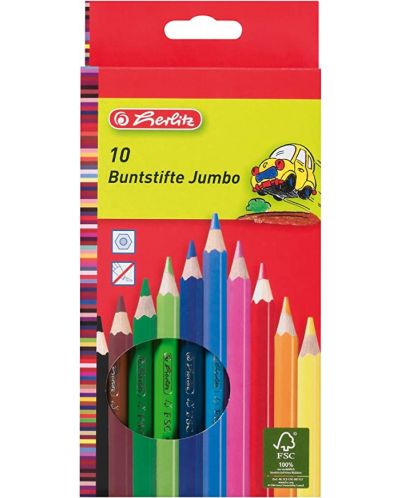 Комплект цветни моливи Herlitz - Jumbo, 10 броя - 1