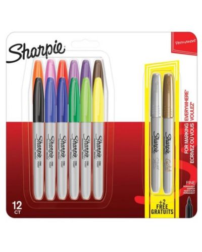 Комплект перманентни маркери Sharpie - F, 12 + 2 броя - 1
