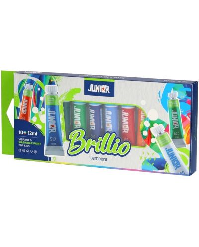 Комплект темперни бои Junior - Brillio, 10 цвята х 12 ml - 1