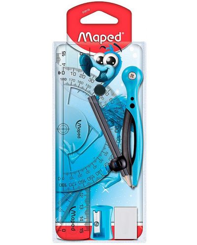Комплект за чертане Maped Essentials Kids - 8 части, с пергел, син - 1