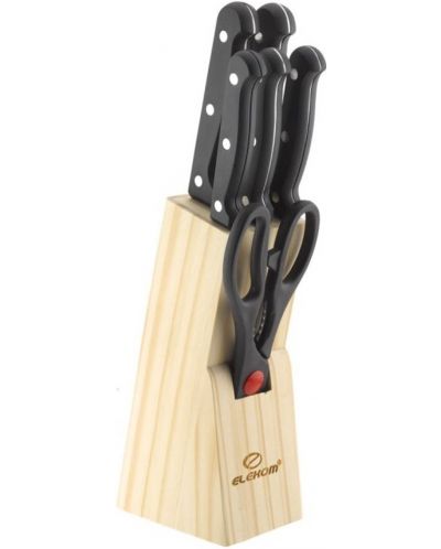 Комплект ножове с дървена стойка Elekom - ЕК-07 K, 7 части, черен - 1