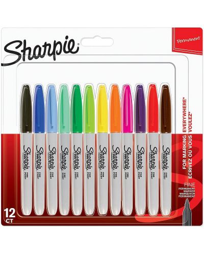 Комплект перманентни маркери Sharpie - F, 12 цвята - 1