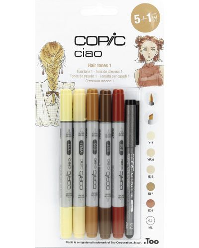 Комплект маркери Copic Ciao – Hair Tones, 5+1 - 1