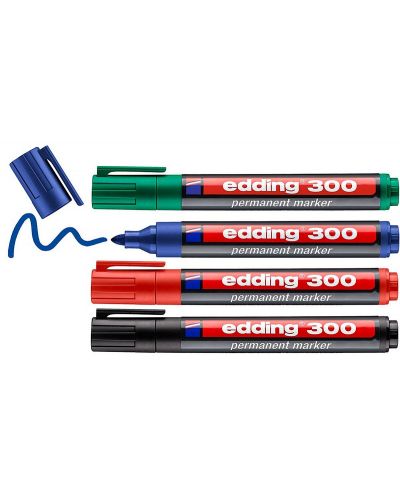Комплект перманентни маркери Edding 300 - 4 цвята - 1
