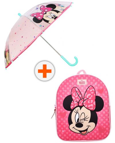 Комплект за детска градина Vadobag Minnie Mouse - 3D раница и чадър, Never Stop Laughing - 1