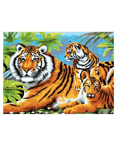 Комплект за рисуване с акрилни бои Royal - Тигри, 39 х 30 cm - 1