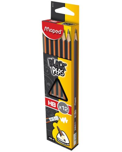 Комплект моливи с гума Maped Black'Peps - HB, 12 броя - 1