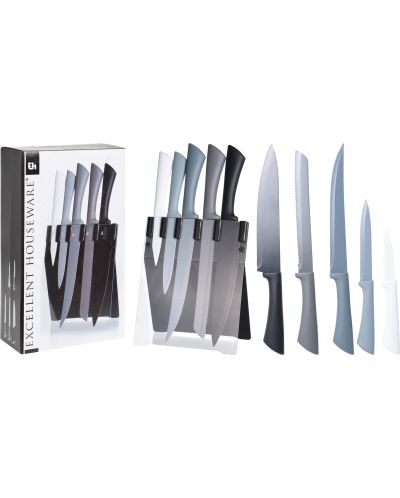 Комплект от 5 кухненски ножа H&S - с поставка, многоцветни - 3