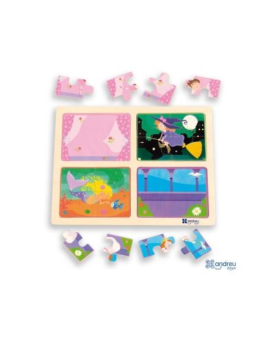 Комплект от 4 дървени пъзела Andreu toys - Фантазия