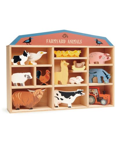 Комплект дървени фигурки Tender Leaf Toys - Животните от фермата в поставка - 1