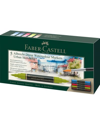 Акварелни маркери Faber-Castell Albrech Dürer - Urban Sketching, 5 цвята - 1