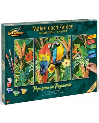 Комплект за рисуване по номера Schipper - Папагали в дъждовната гора - 1