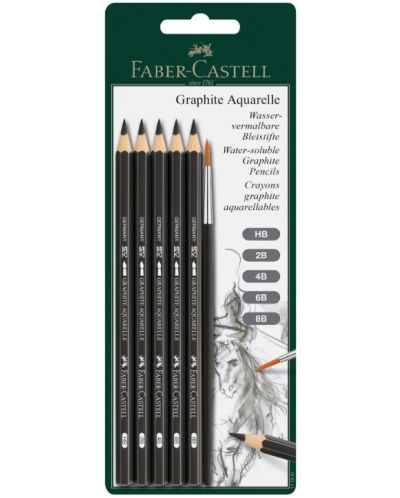 Комплект акварелни моливи Faber-Castell Graphite Aquarelle - С четка, 5 броя - 1