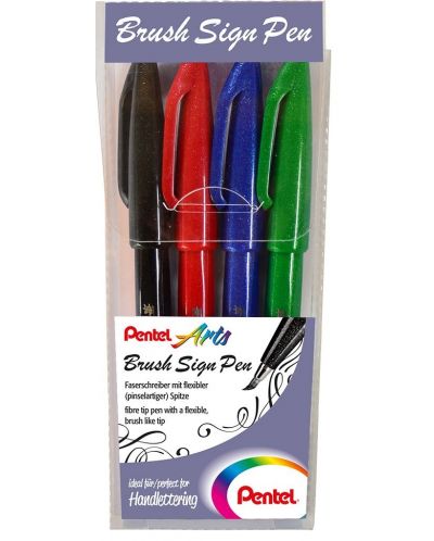 Комплект маркери четка Pentel Sign Pen - SES15-4, 4 броя - 1