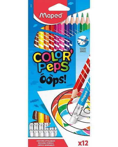 Комплект моливи Maped Color Peps Oops - 12 цвята, изтриваеми - 1