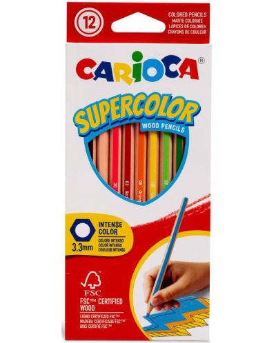 Комплект цветни моливи Carioca - Supercolor Hexagon, 12 цвята - 1