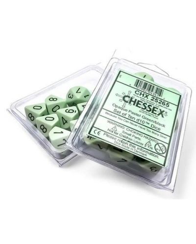 Комплект зарове Chessex Opaque Pastel - Green/black, 10 броя - 1