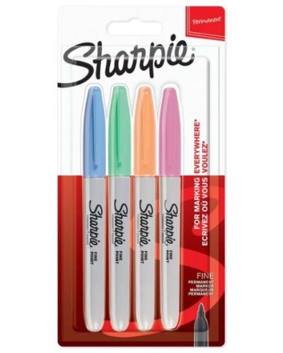 Комплект перманентни маркери Sharpie - F, 4 пастелни цвята - 1