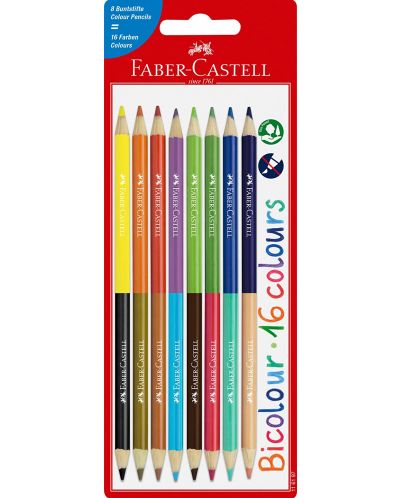 Комплект цветни моливи Faber-Castell Bicolor - 8 броя, 16 цвята - 1