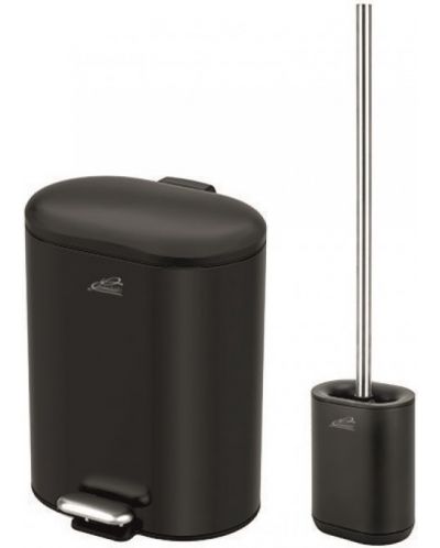 Комплект кошче и четка за тоалетна Inter Ceramic - 8355B, 6 L, черен мат - 1