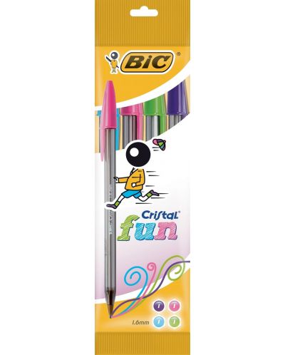 Комплект цветни химикалки BIC Cristal - Fun, 1.6 mm, 4 цвята - 1