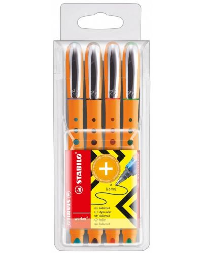 Комплект химикалки Stabilo Worker+ - F, 4 цвята - 1