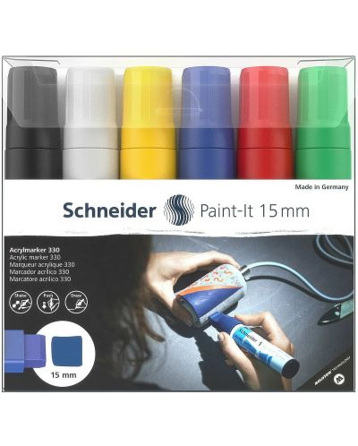 Комплект акрилни маркери Schneider Paint-It - 330, 15 mm, 6 основни цвята - 2