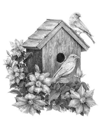 Комплект за рисуване на графика Royal - Птици и къщичка, 23 х 30 cm - 1