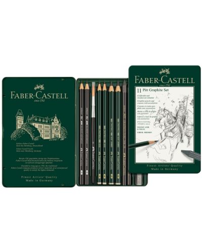 Комплект моливи Faber-Castell Pitt Graphite - 11 броя, в метална кутия - 2