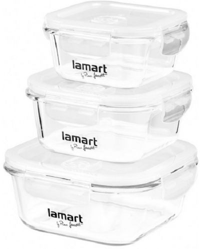 Комплект стъклени кутии за храна Lamart - 3 броя - 1