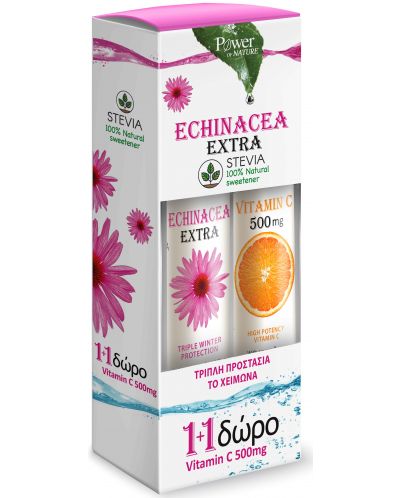 Комплект Echinacea Extra Stevia + Vitamin C, 24 + 20 таблетки, Power of Nature - 1