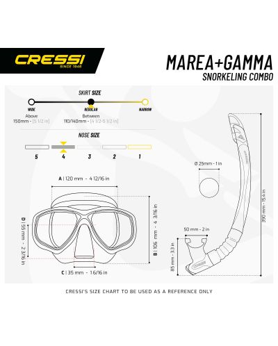 Комплект маска за гмуркане с шнорхел Cressi - Marea + Gamma Combo, прозрачен/син - 4