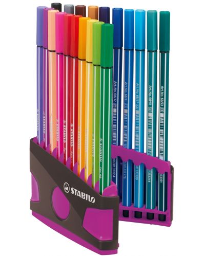 Комплект флумастери Stabilo Pen 68 - 20 цвята, лилава кутия - 3