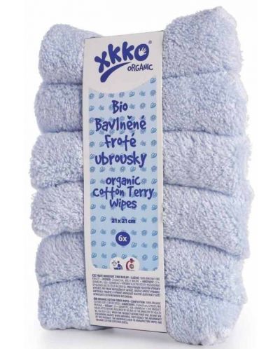Комплект хавлиени кърпи от памук Xkko - Baby Blue, 21 х 21 cm, 6 броя - 1