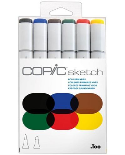 Комплект маркери Too Copic Sketch - Основни тъмни тонове, 6 цвята - 1
