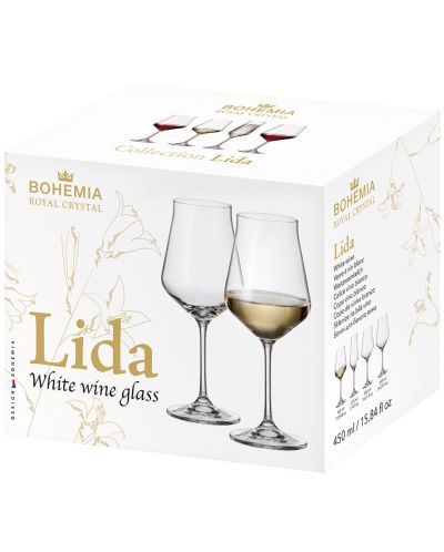Комплект чаши за вино Bohemia - Royal Lida, 6 броя x 450 ml - 2