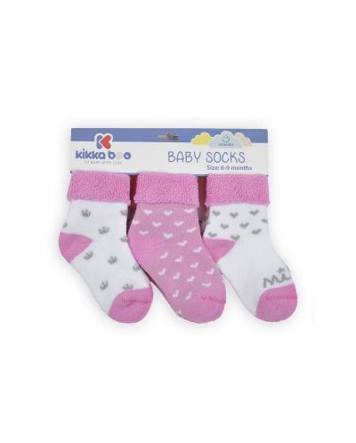 Комплект бебешки термо чорапи KikkaBoo - Памучни, 2-3 години, 3 чифта, розови - 1